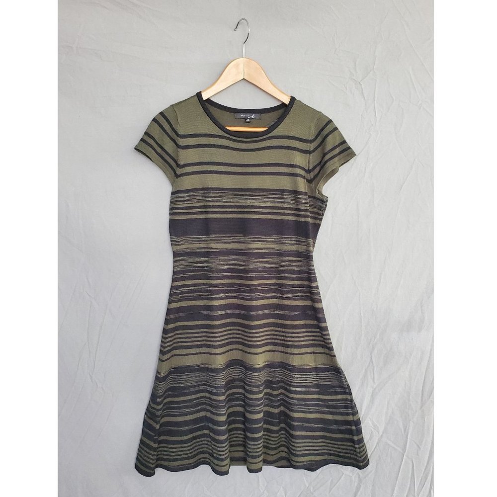 Wardrobe A Olive Green and Black Striped Lightweight Knit Dress
